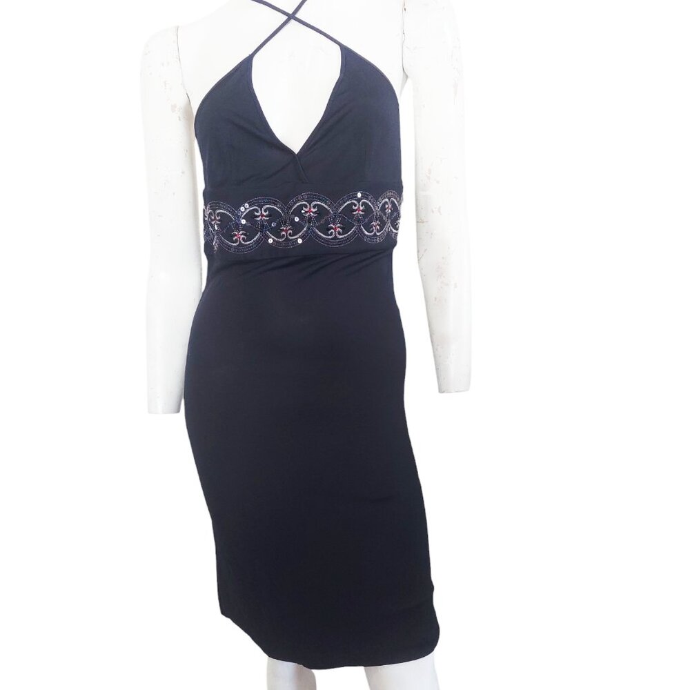 NEWT 100% AUTH VINTAGE 90' GIANFRANCO FERRE ITALY BLACK STRETCH W SEQUIN 42IT M